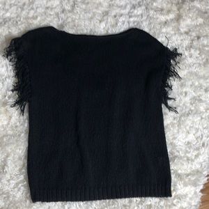 Central Park West Small Black Cotton Linen fringe sleeve sweater